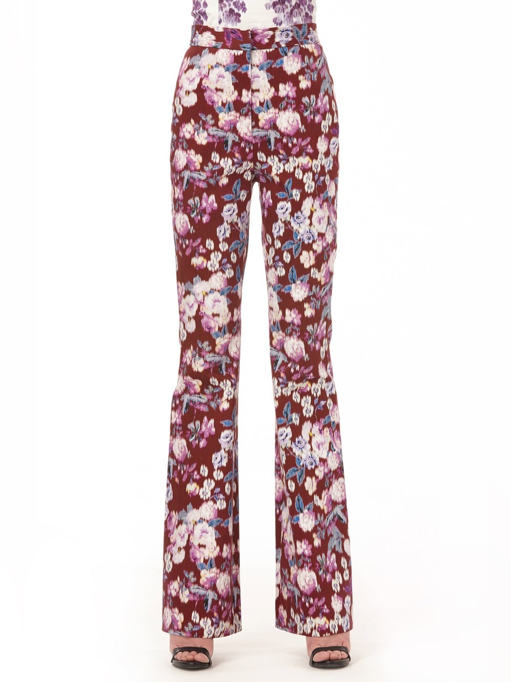AMUR “Joan” Bordeaux Floral Print Flare Pants Sz 2 NWT